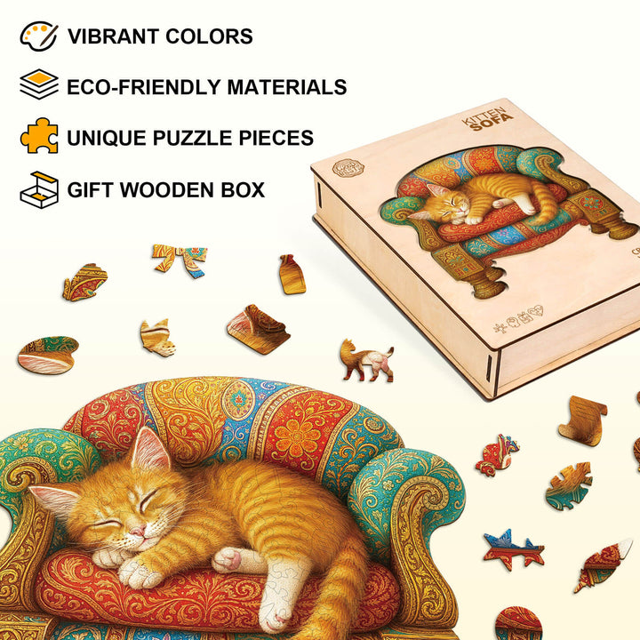 Kitten sofa Wooden Jigsaw Puzzle
