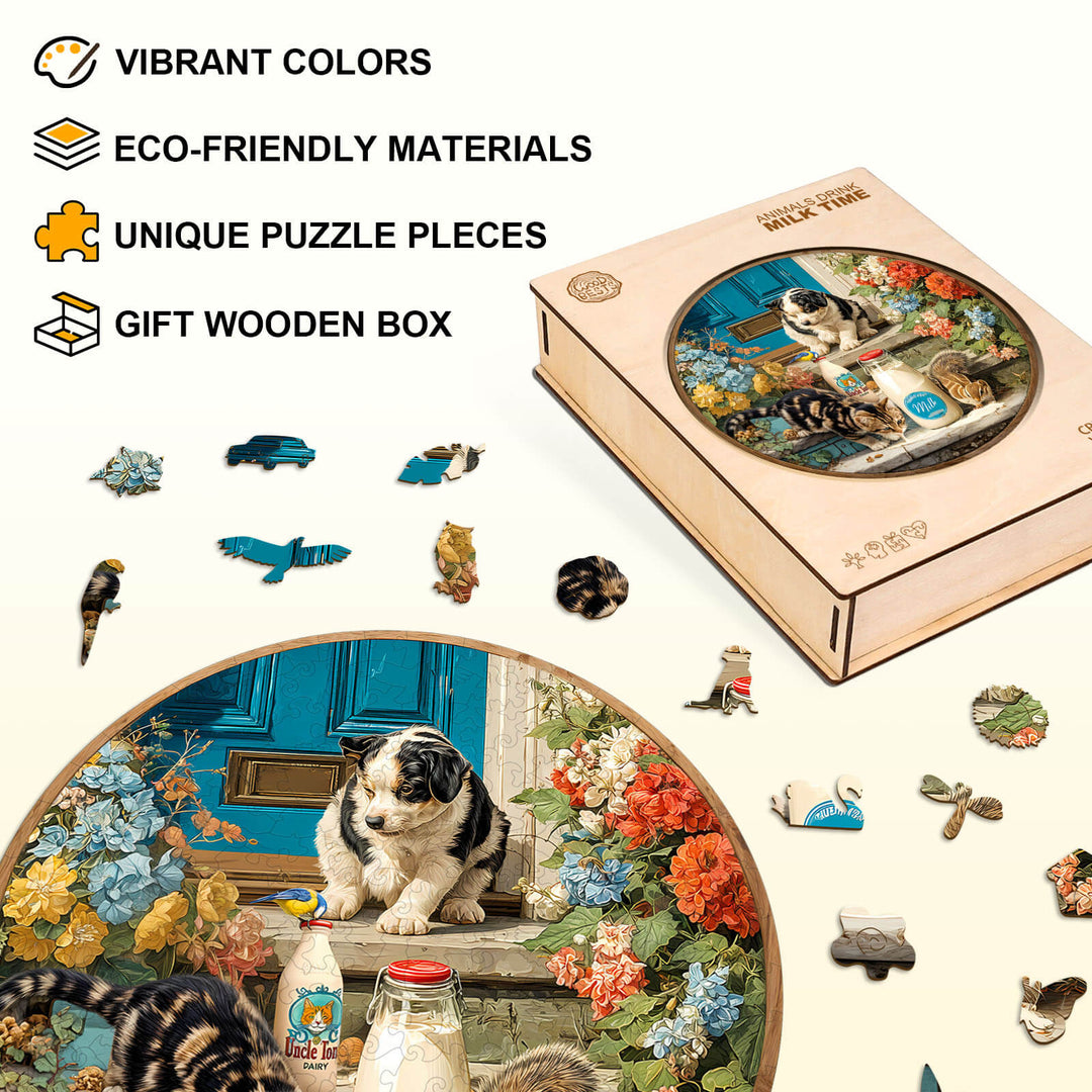 Animals drink milk time Wooden Jigsaw Puzzle