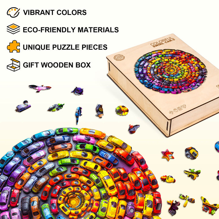 Colorful Swirl Car-2 Wooden Jigsaw Puzzle