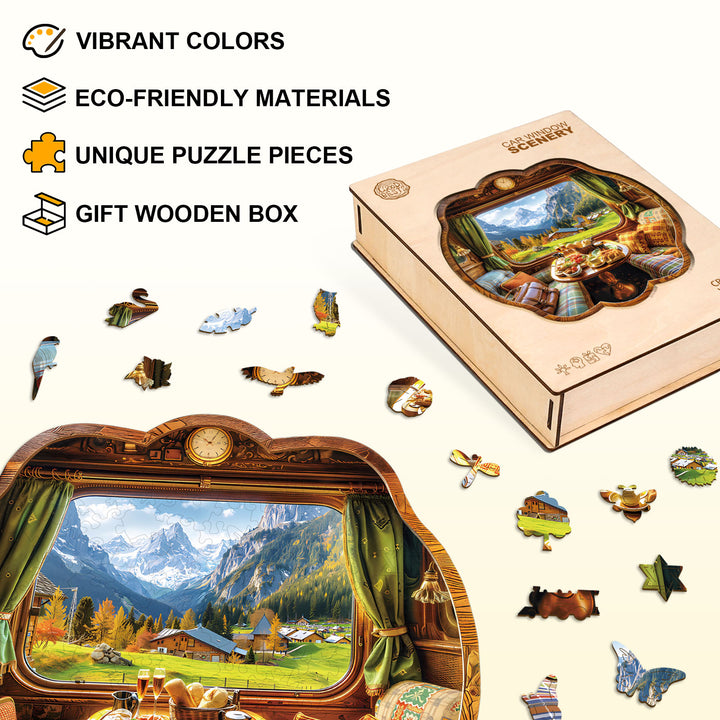 Car window scenery Wooden Jigsaw Puzzle