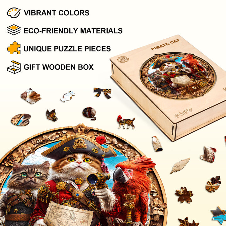 Pirate Cat Wooden Jigsaw Puzzle