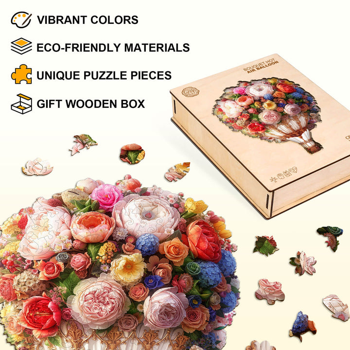 Bouquet Hot air Balloon Wooden Jigsaw Puzzle