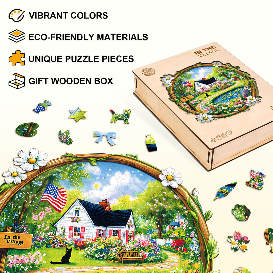 In the Village Wooden Jigsaw Puzzle