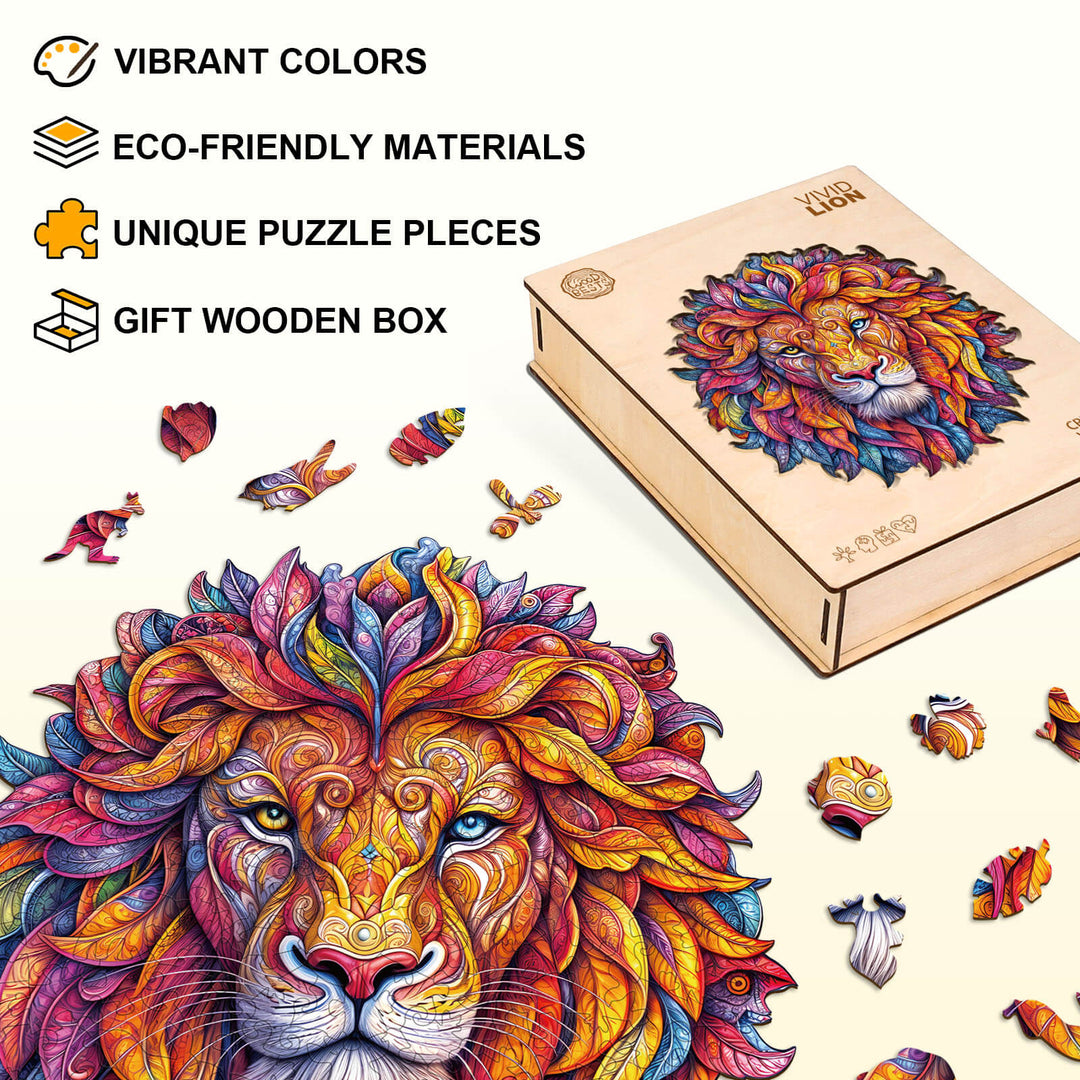 Rompecabezas de madera con diseño de león vívido