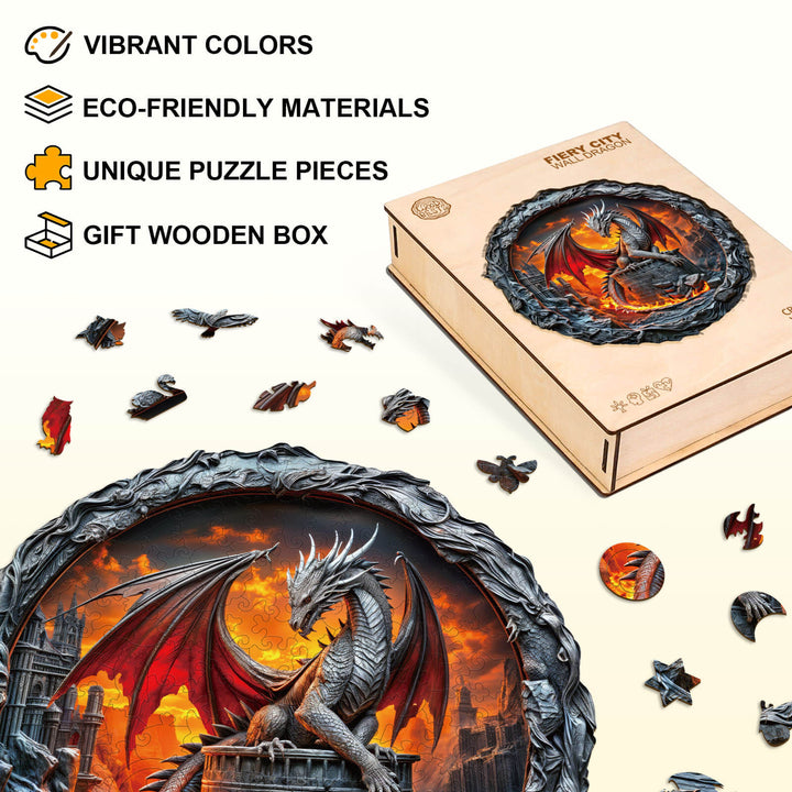Fiery City Wall Dragon Wooden Jigsaw Puzzle