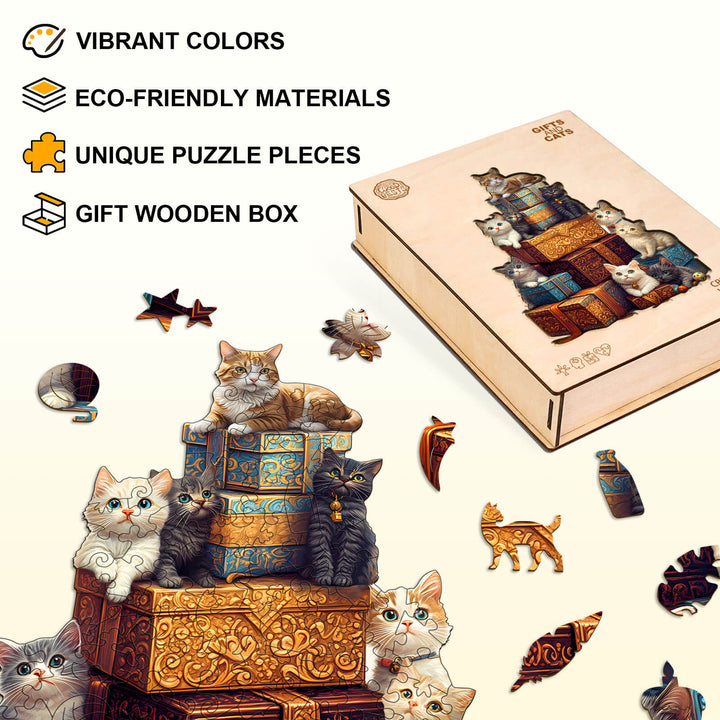Gifts and cats Wooden Jigsaw Puzzle
