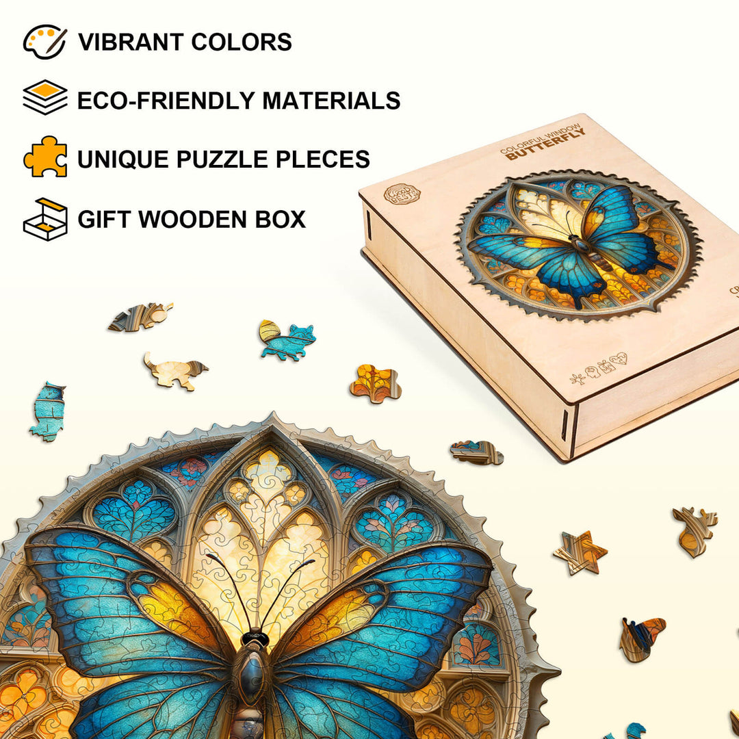 Colorful window butterfly Wooden Jigsaw Puzzle