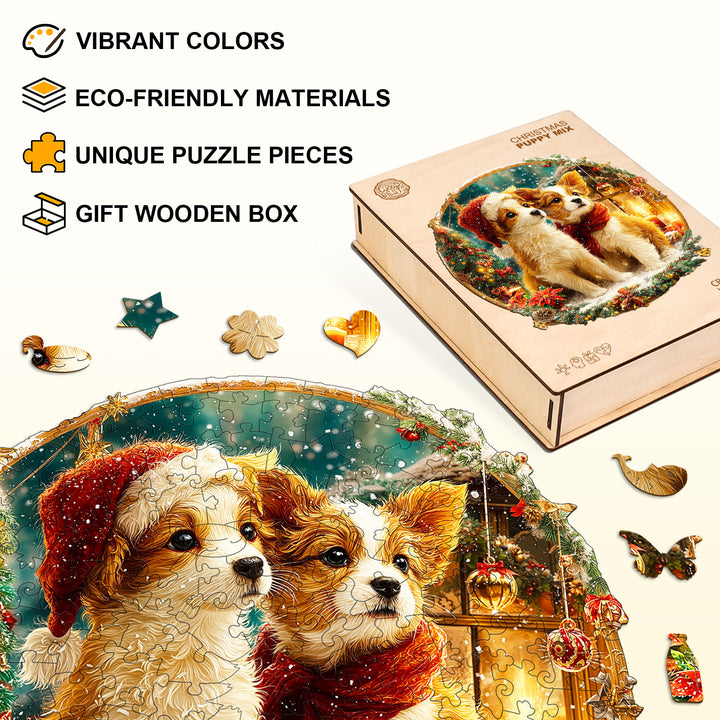 Christmas Puppy Mix Wooden Jigsaw Puzzle