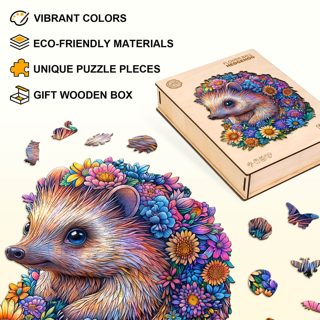 Flower ball hedgehog Wooden Jigsaw Puzzle