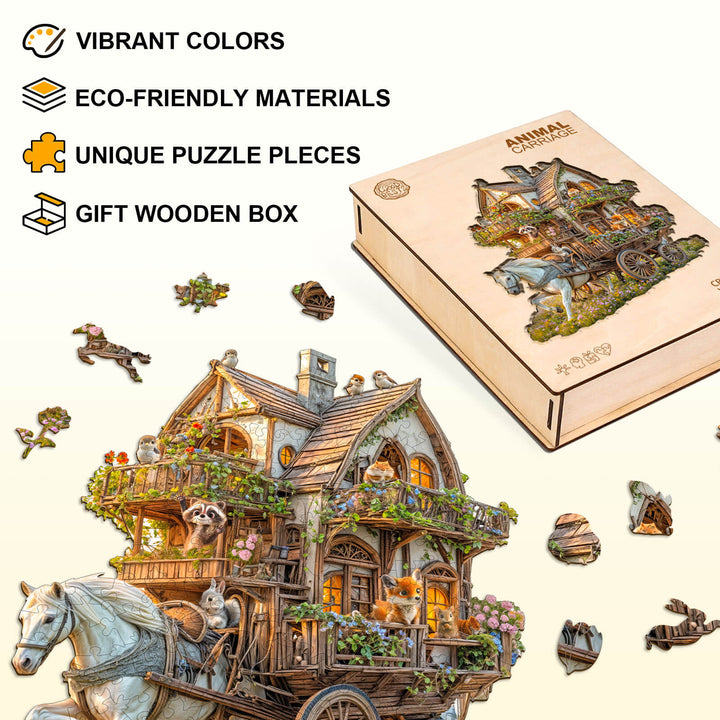 Puzzle en bois en forme de carrosse animalier