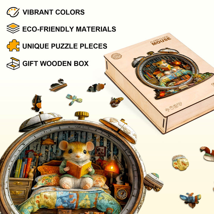 Alarm clock mouse Wooden Jigsaw Puzzle