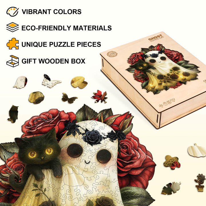 Ghost Loves Cat Wooden Jigsaw Puzzle