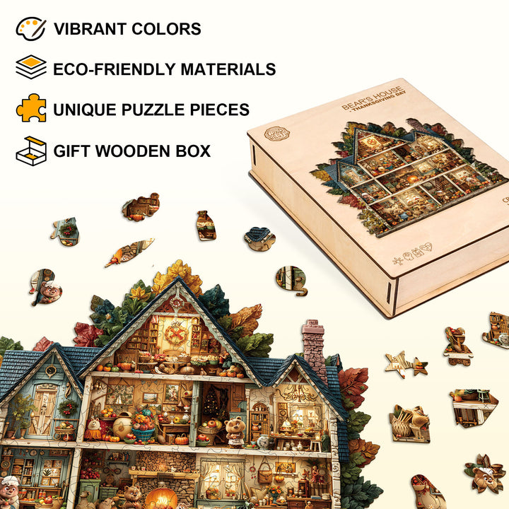 Bear's House - Thanksgiving Day Wooden Jigsaw Puzzle