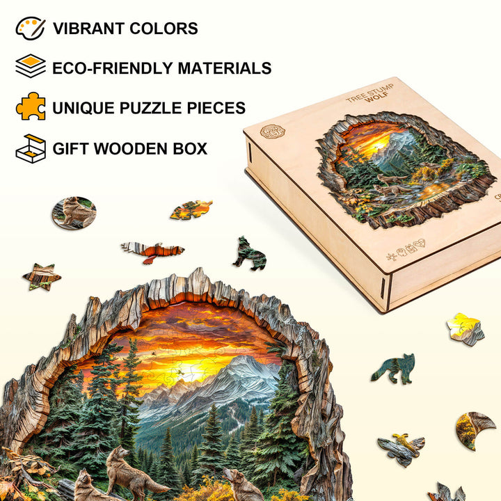 Tree stump Wolf Wooden Jigsaw Puzzle