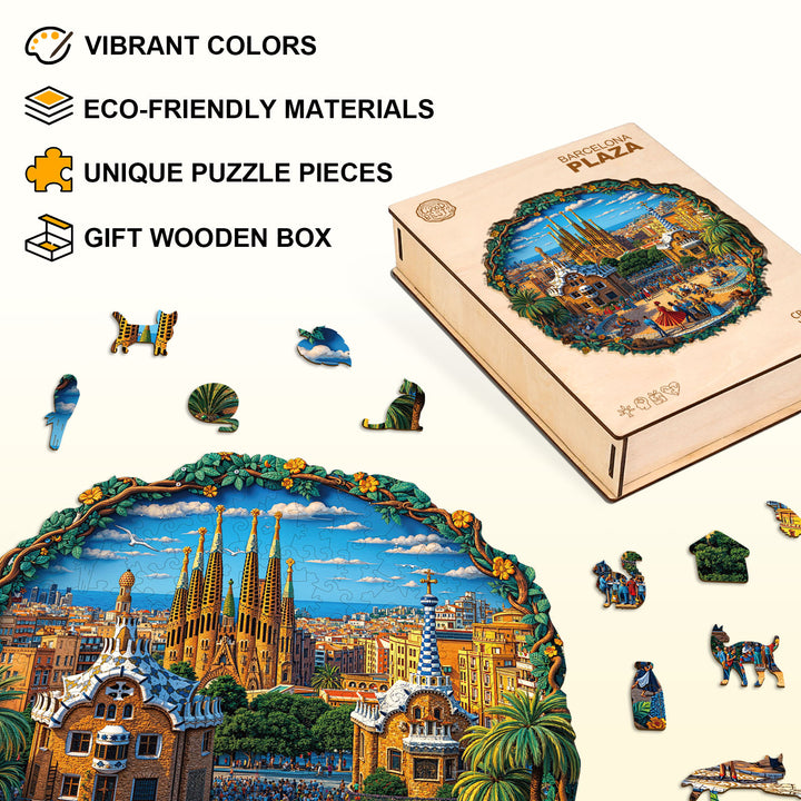 Barcelona Plaza Wooden Jigsaw Puzzle