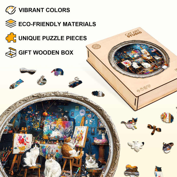Cat Art Studio Wooden Jigsaw Puzzle