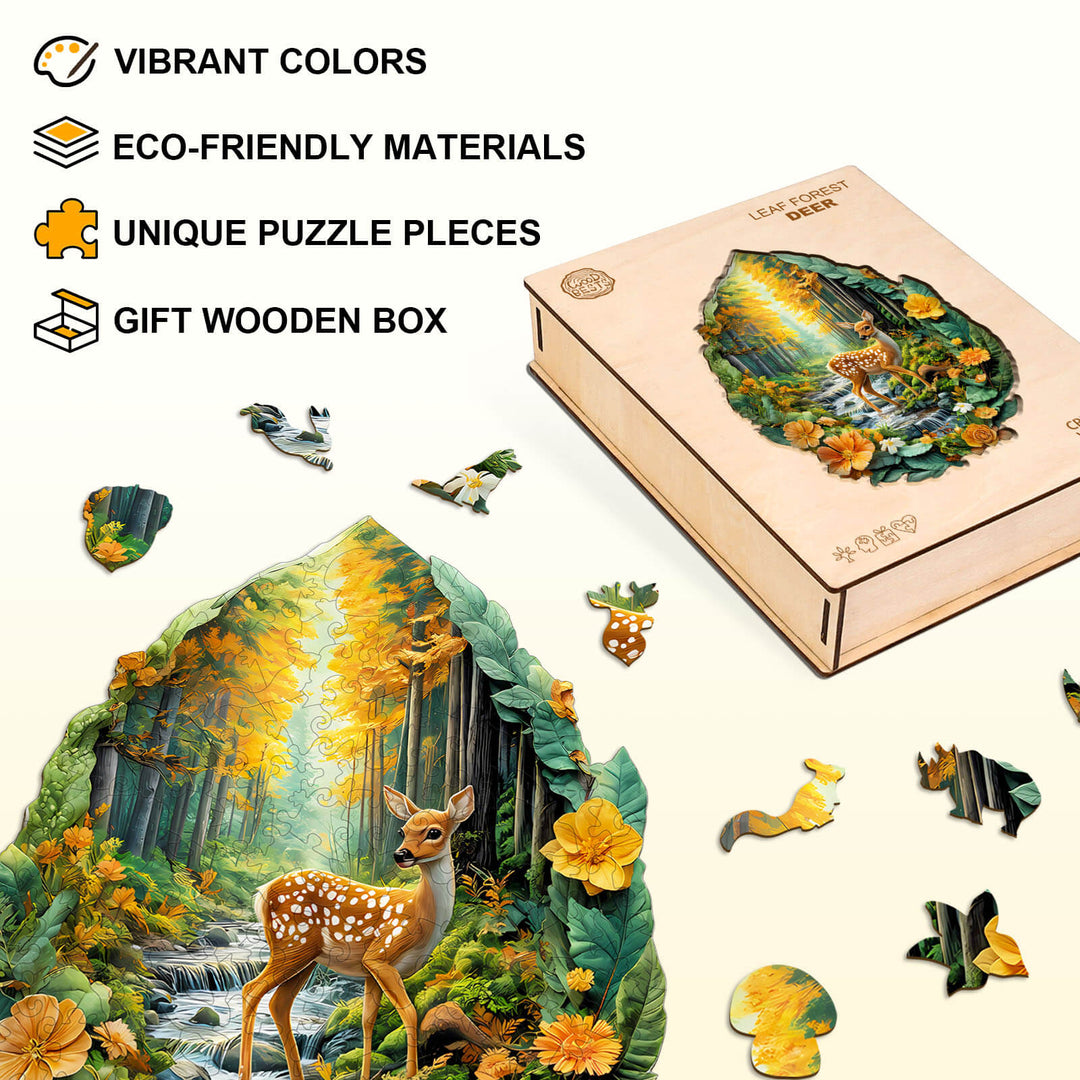 Leaf Forest deer Wooden Jigsaw Puzzle