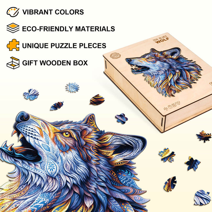 Zen blues Wolf Wooden Jigsaw Puzzle