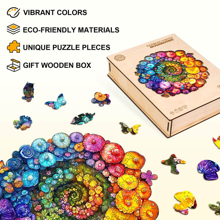 Rainbow vortex mushrooms Wooden Jigsaw Puzzle