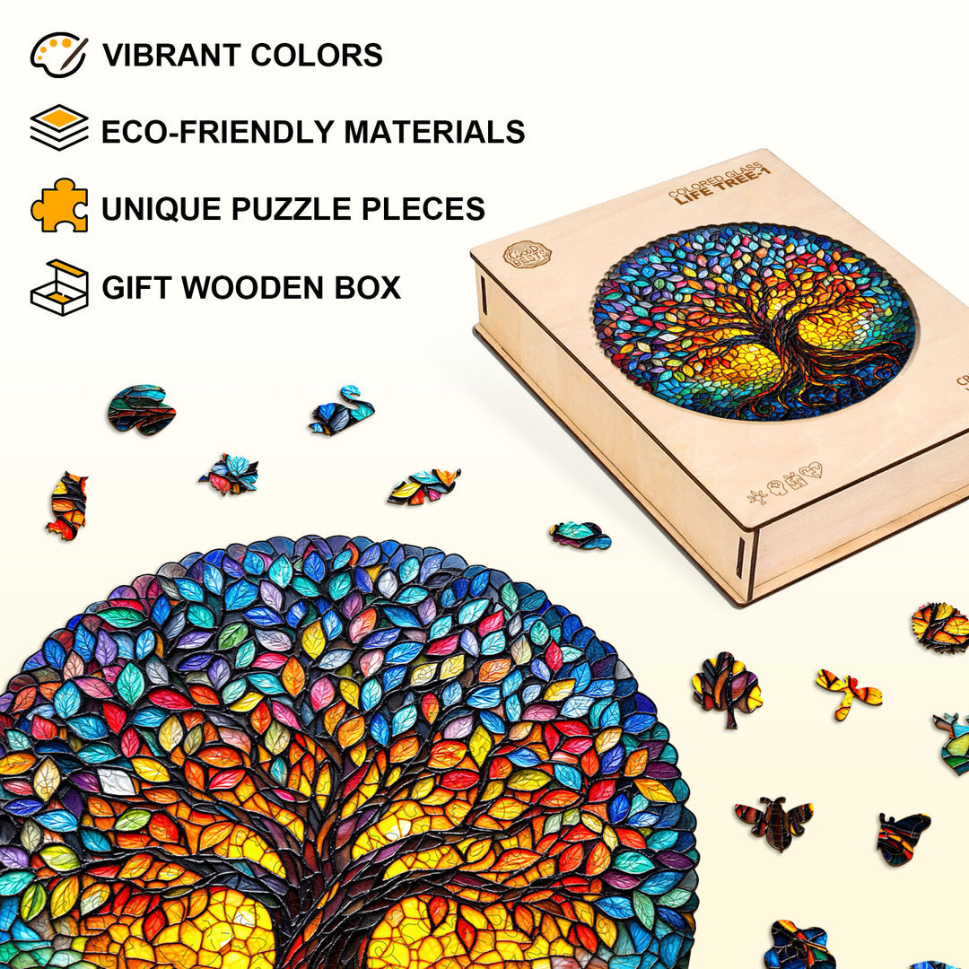 Colored glass life tree-1 Wooden Jigsaw Puzzle