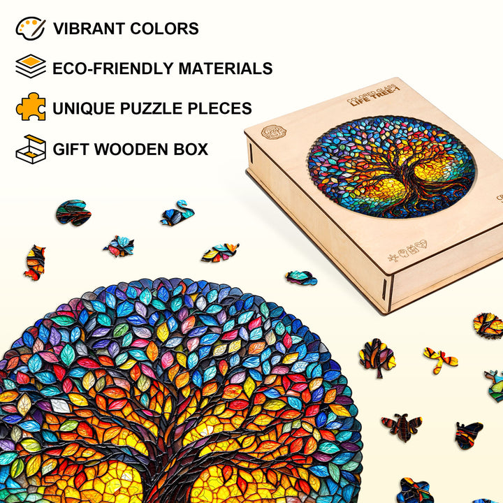 Colored glass life tree-1 Wooden Jigsaw Puzzle