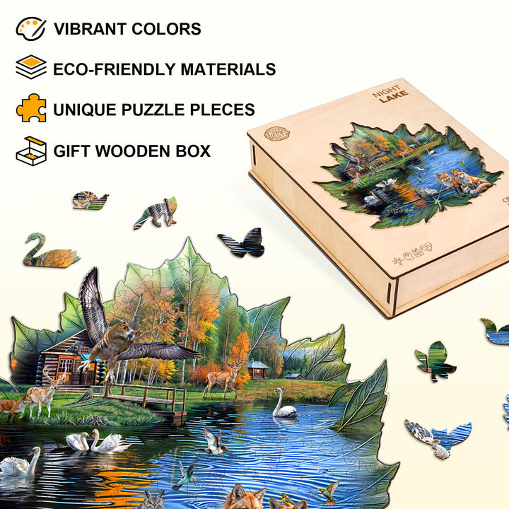 Puzzle en bois du lac de nuit