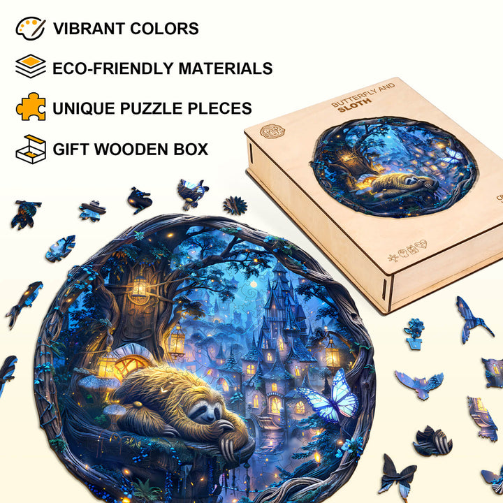 Schmetterling- und Faultier-Holzpuzzle