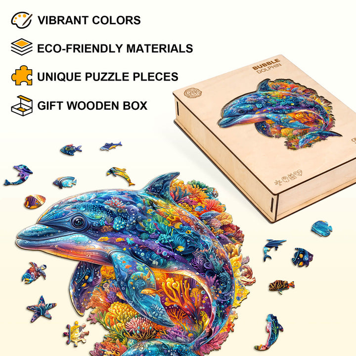 Bubble dolphin Wooden Jigsaw Puzzle