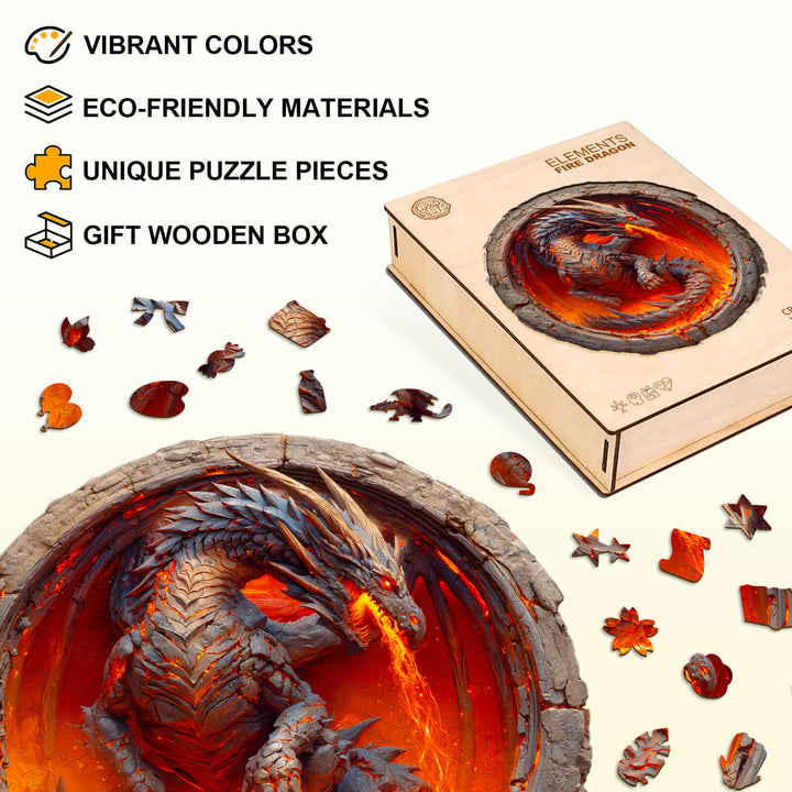 Elements Fire Dragon Wooden Jigsaw Puzzle