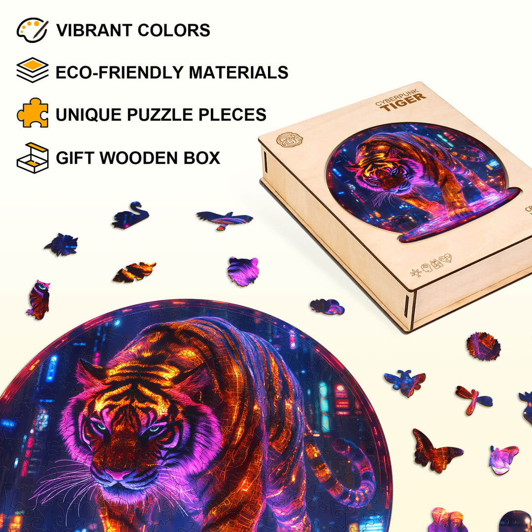Cyberpunk tiger Wooden Jigsaw Puzzle