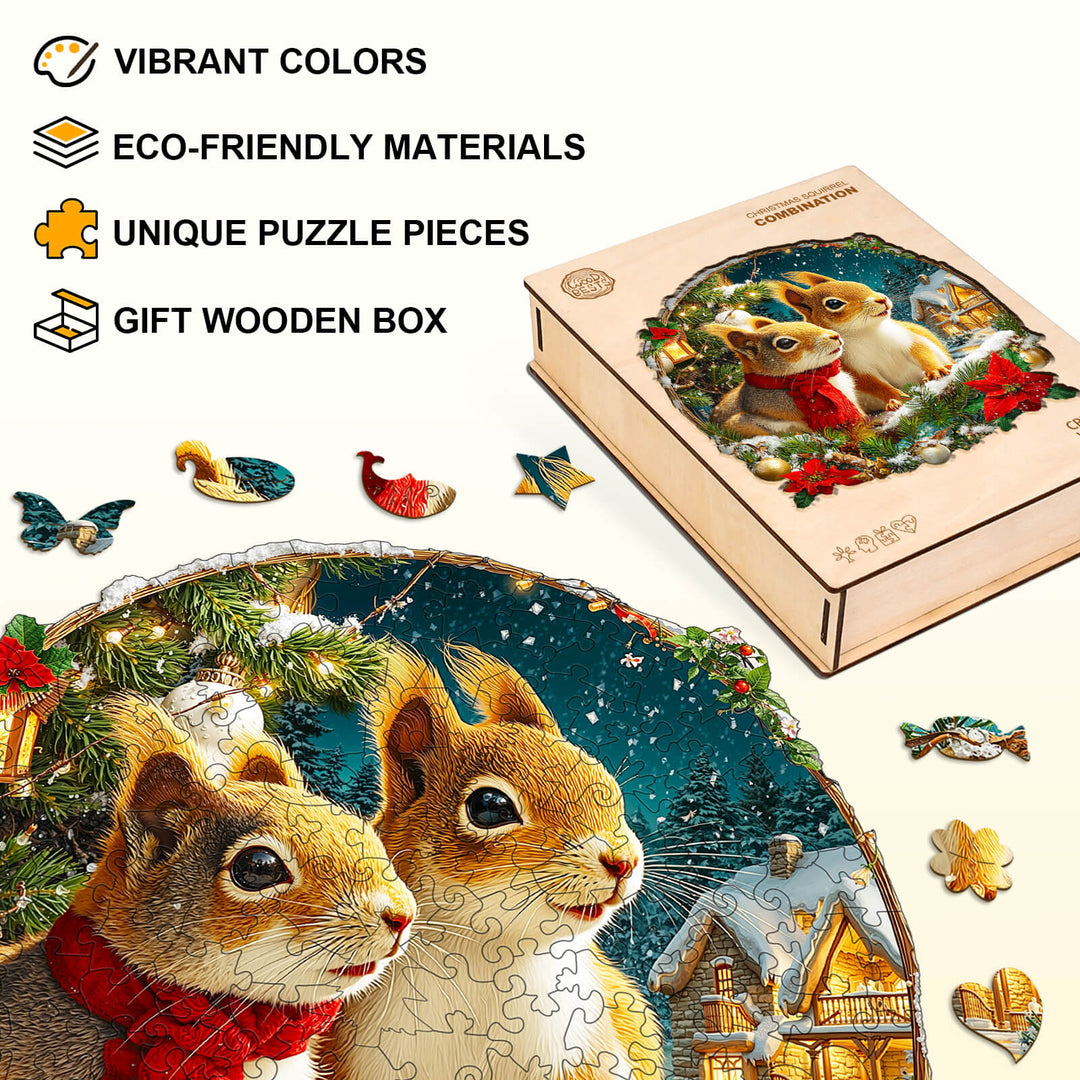 Christmas Squirrel Combination Wooden Jigsaw Puzzle