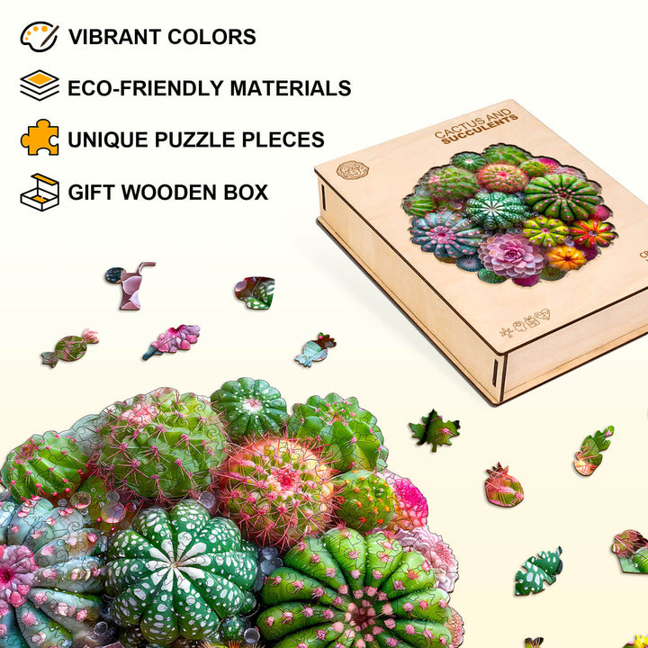 Kaktus- und Sukkulenten-Holzpuzzle
