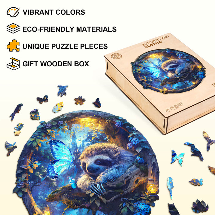 Butterfly and Sloth-2 Wooden Jigsaw Puzzle