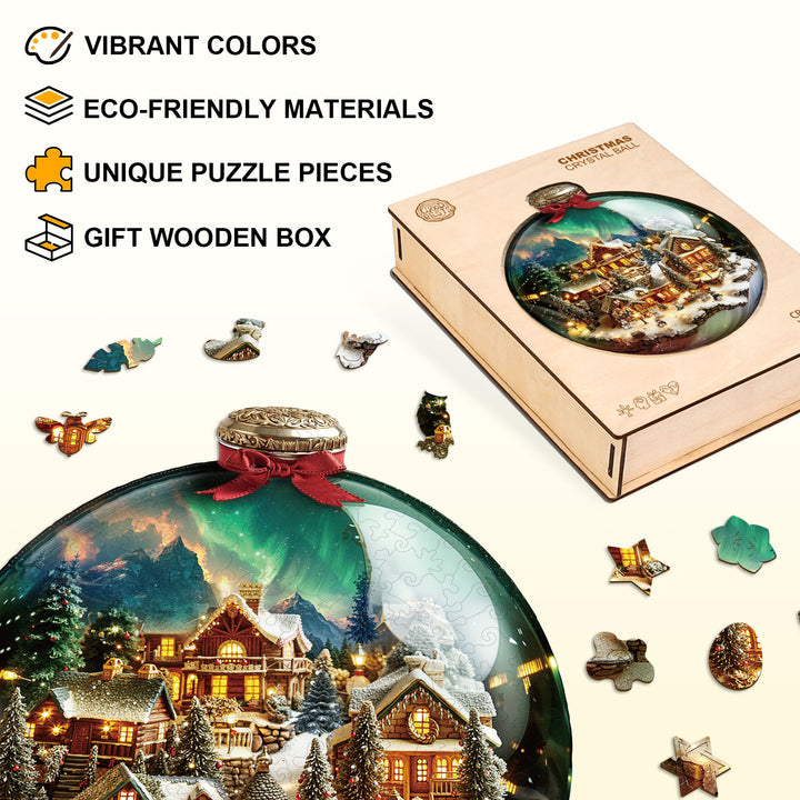 Christmas crystal ball Wooden Jigsaw Puzzle