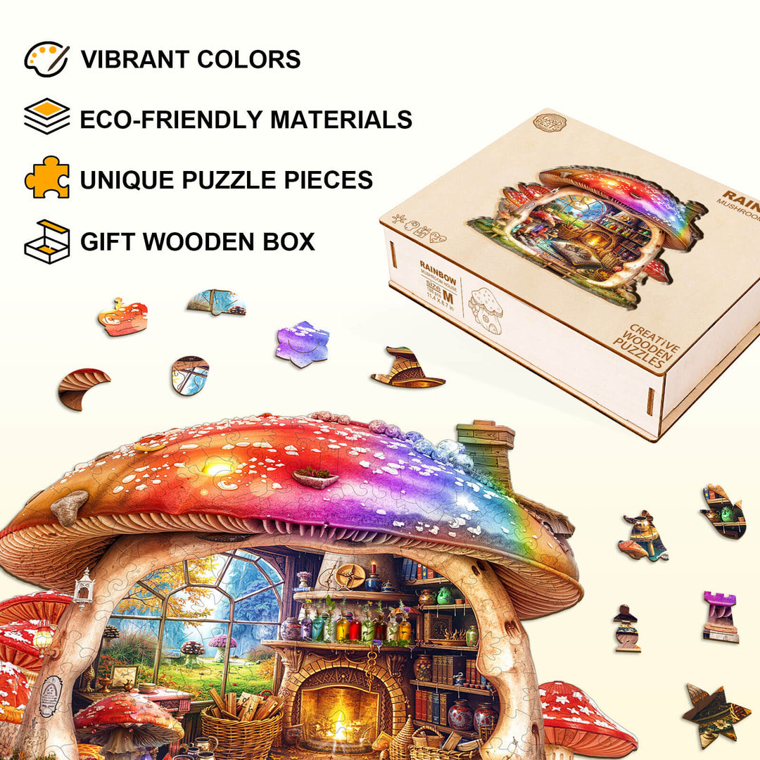 Rainbow Mushroom House Wooden Jigsaw Puzzle