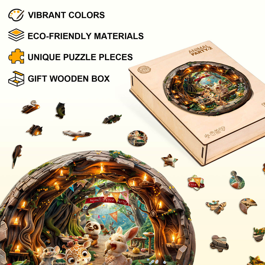 Animal party-2 Wooden Jigsaw Puzzle