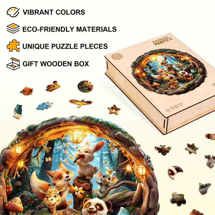 Animal party-1 Wooden Jigsaw Puzzle