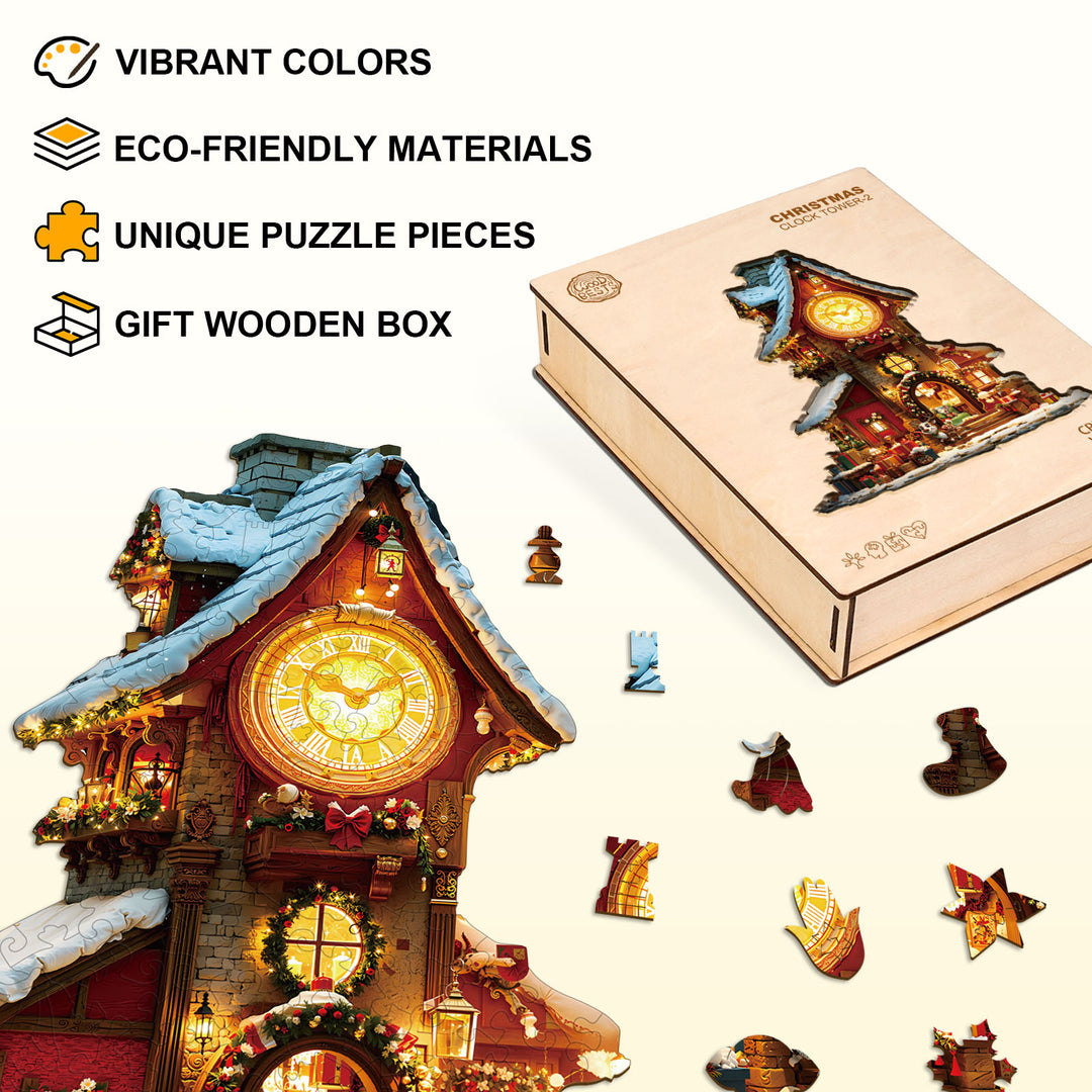 Christmas Clock Tower-2 Wooden Jigsaw Puzzle