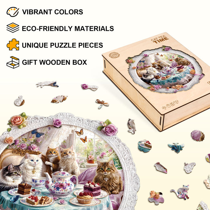 Cat Tea Time Wooden Jigsaw Puzzle