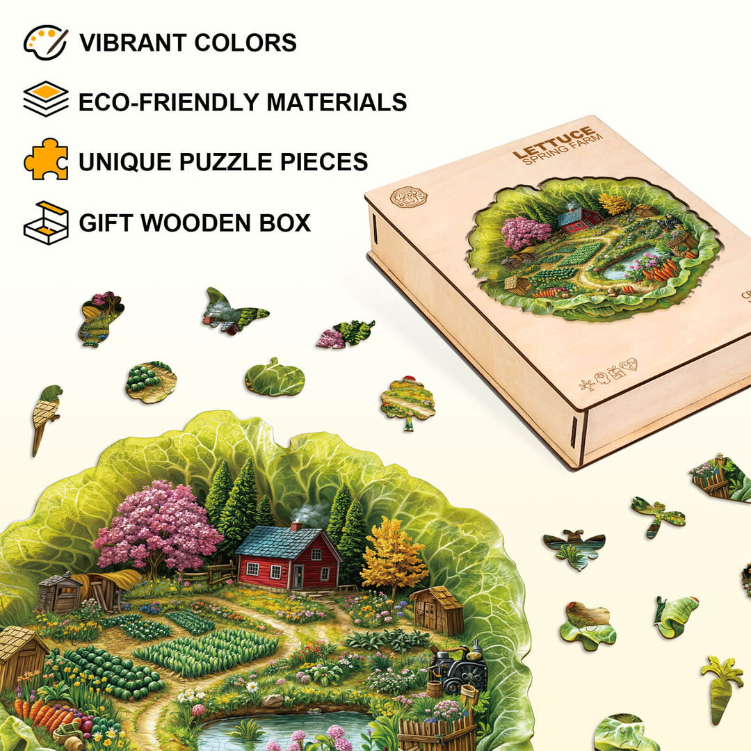 Lettuce Spring Farm Wooden Jigsaw Puzzle