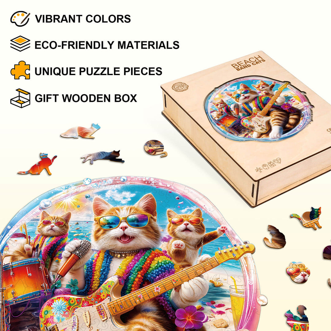 BEACHBAND CATS Wooden Jigsaw Puzzle