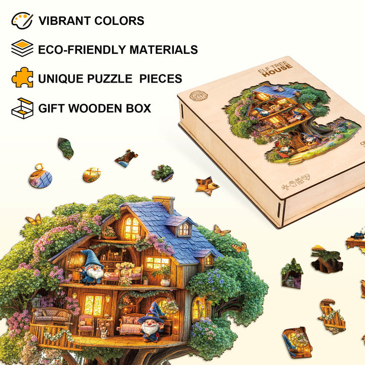 Elf Baumhaus Holzpuzzle