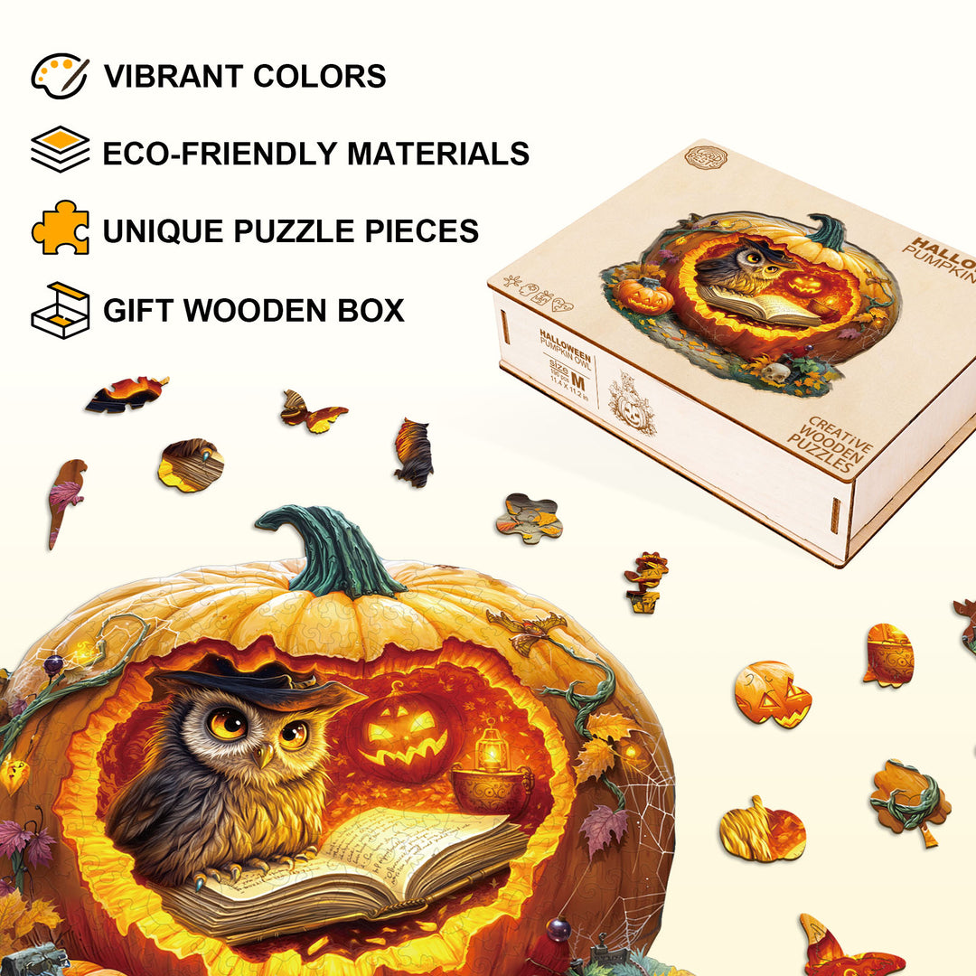 Halloween Pumpkin Owl Wooden Jigsaw Puzzle