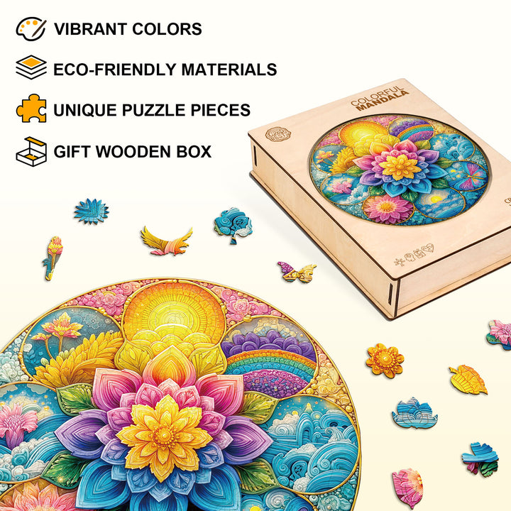 Colorful Mandala Wooden Jigsaw Puzzle