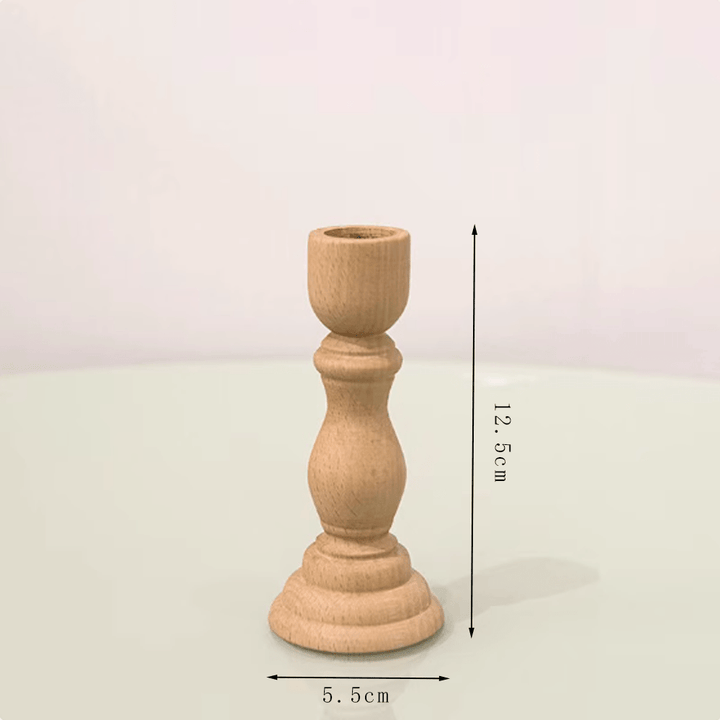 Nordic vintage wooden candle holder made of natural beech wood, ideal for candles or LED lights, 12.5 cm tall.