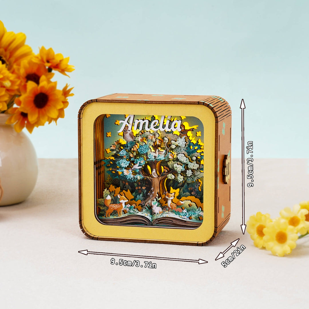 Personalized 3D wooden puzzle night light with floral theme, measuring 9.5cm, perfect for decor and gifting.