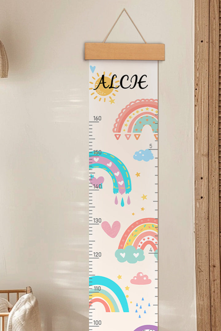 Règle de hauteur personnalisée en toile suspendue avec soleil et arc-en-ciel