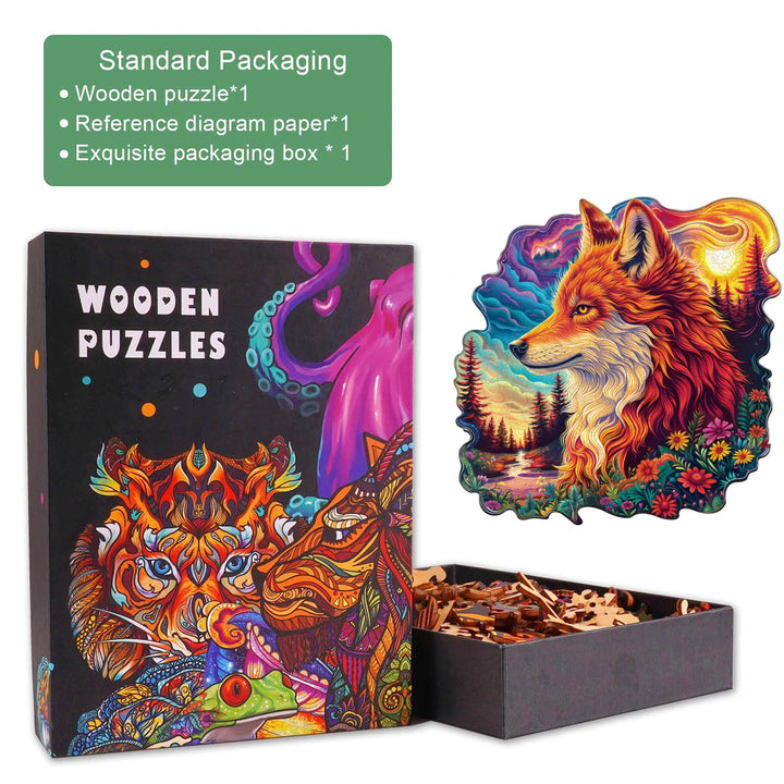 Colorful Star Wolf Wooden Jigsaw Puzzle