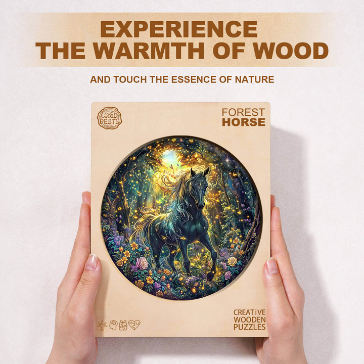 Forest Horse wooden jigsaw puzzle box showcasing nature and creativity, perfect for mind games and puzzle enthusiasts.