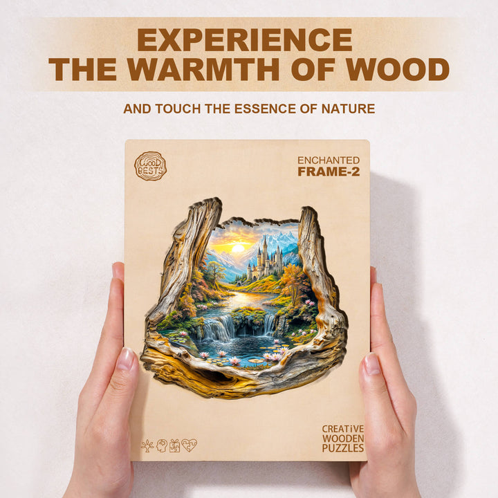 Enchanted Frame-2 wooden jigsaw puzzle showcasing nature's beauty, designed for mindful exploration and focus.